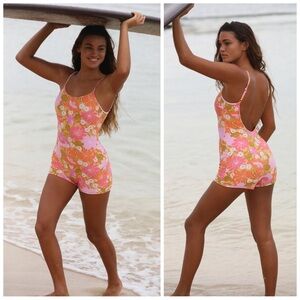 Atmosea Free People Pink and Orange Floral One Piece Swimsuit Romper
